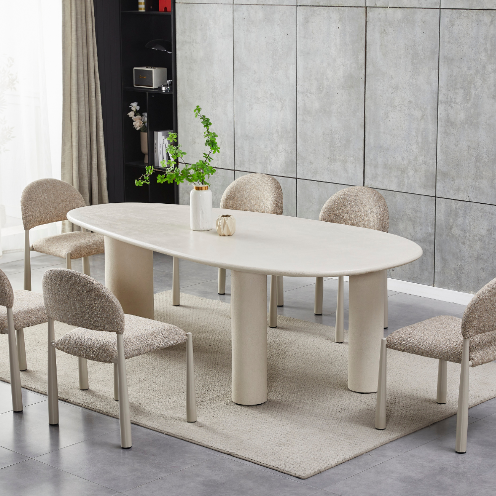 Gus Micro-Cement Coated Wooden Curve Kitchen Dining Table 230cm Pebble Fast shipping On sale