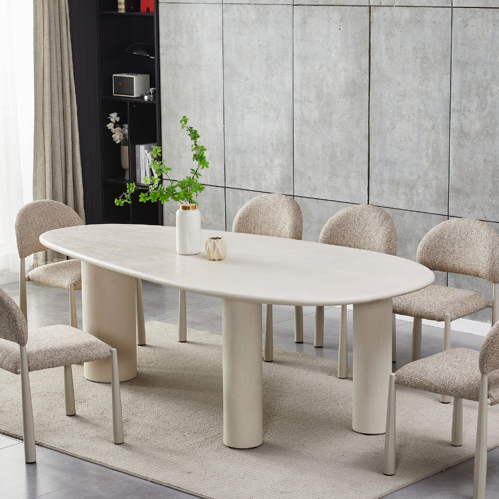 Gus Micro-Cement Coated Wooden Curve Kitchen Dining Table 230cm Pebble Fast shipping On sale