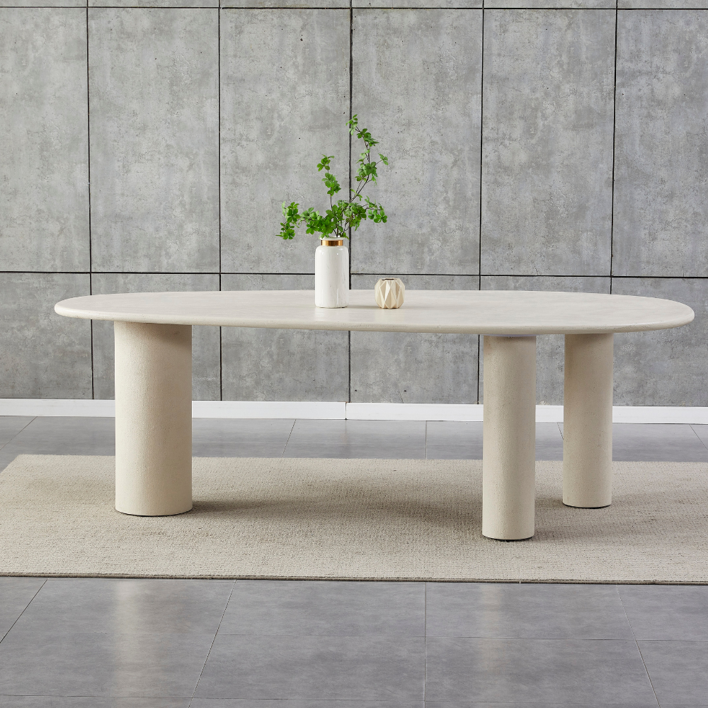 Gus Micro-Cement Coated Wooden Curve Kitchen Dining Table 230cm Pebble Fast shipping On sale