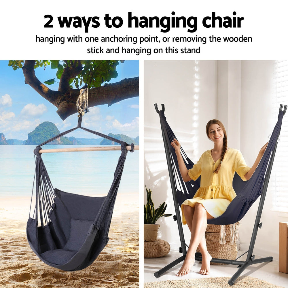 Hammock Chair Outdoor Camping Hanging with Stand Grey Furniture Fast shipping On sale