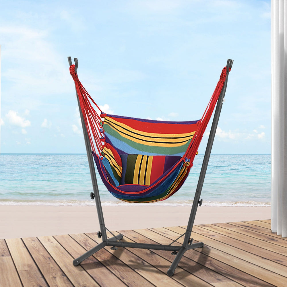 Hammock Chair Outdoor Camping Hanging with Stand Rainbow Furniture Fast shipping On sale