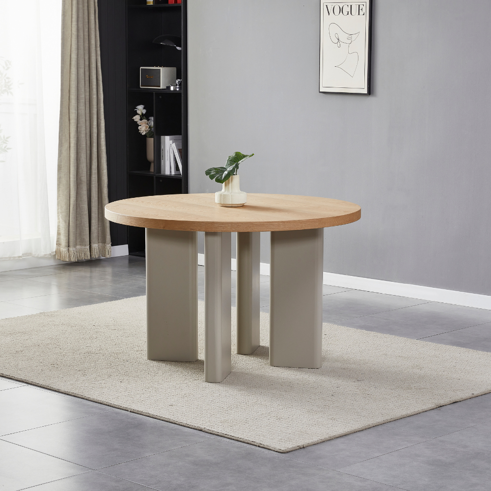 Harcon Country Style Wooden Round Kitchen Dining Table 120cm Oak / Grey Fast shipping On sale