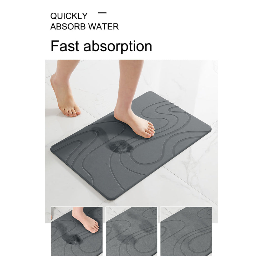 Hard Diatomite Bath Mat (Flow) 60x39CM Quick Absorption Anti-Bacterial - Dark Grey Bathroom Accessories Fast shipping On sale