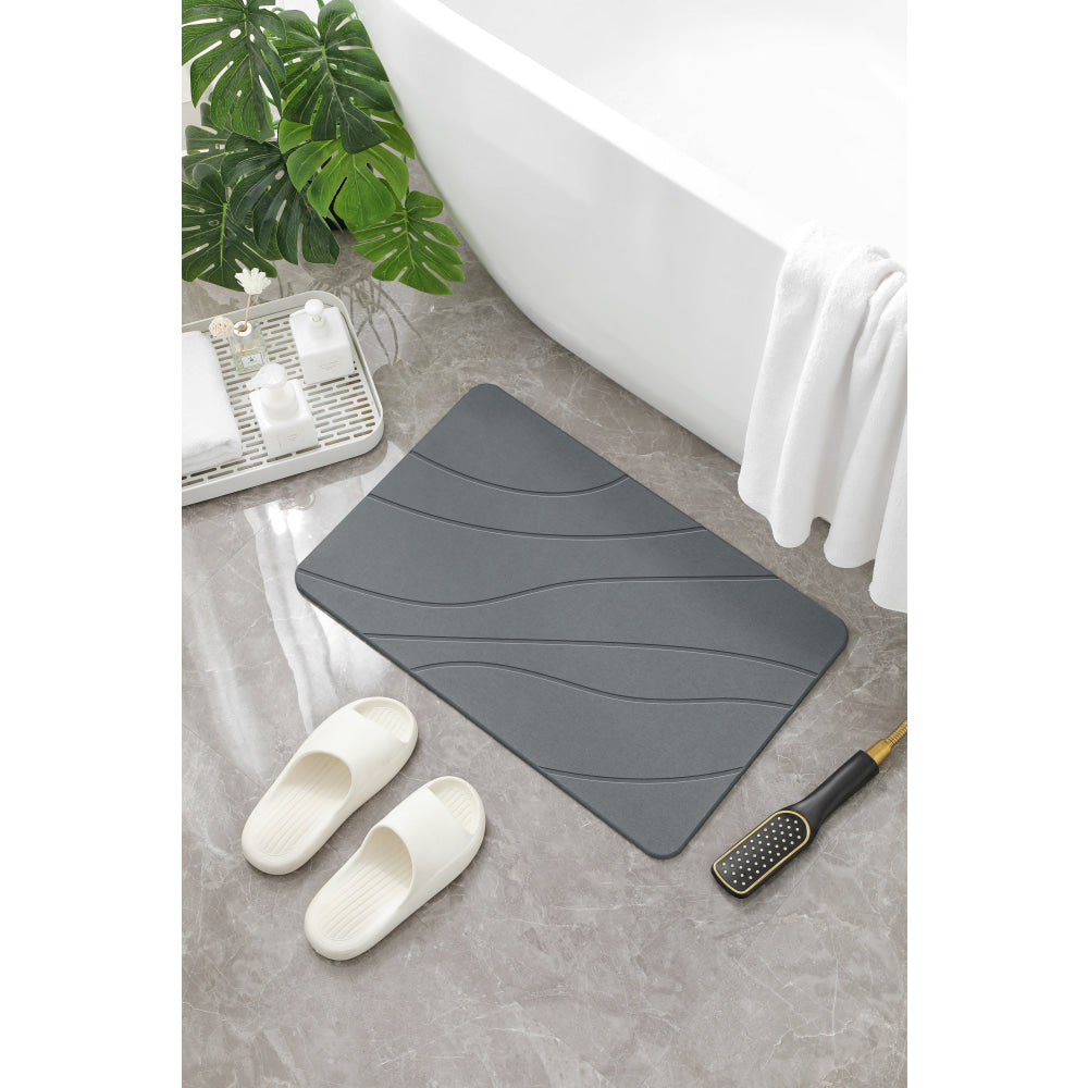 Hard Diatomite Bath Mat (Lines) 60x39CM Quick Absorption Anti-Bacterial - Dark Grey Bathroom Accessories Fast shipping On sale