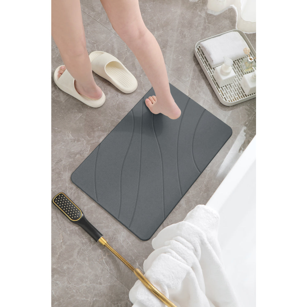 Hard Diatomite Bath Mat (Lines) 60x39CM Quick Absorption Anti-Bacterial - Dark Grey Bathroom Accessories Fast shipping On sale