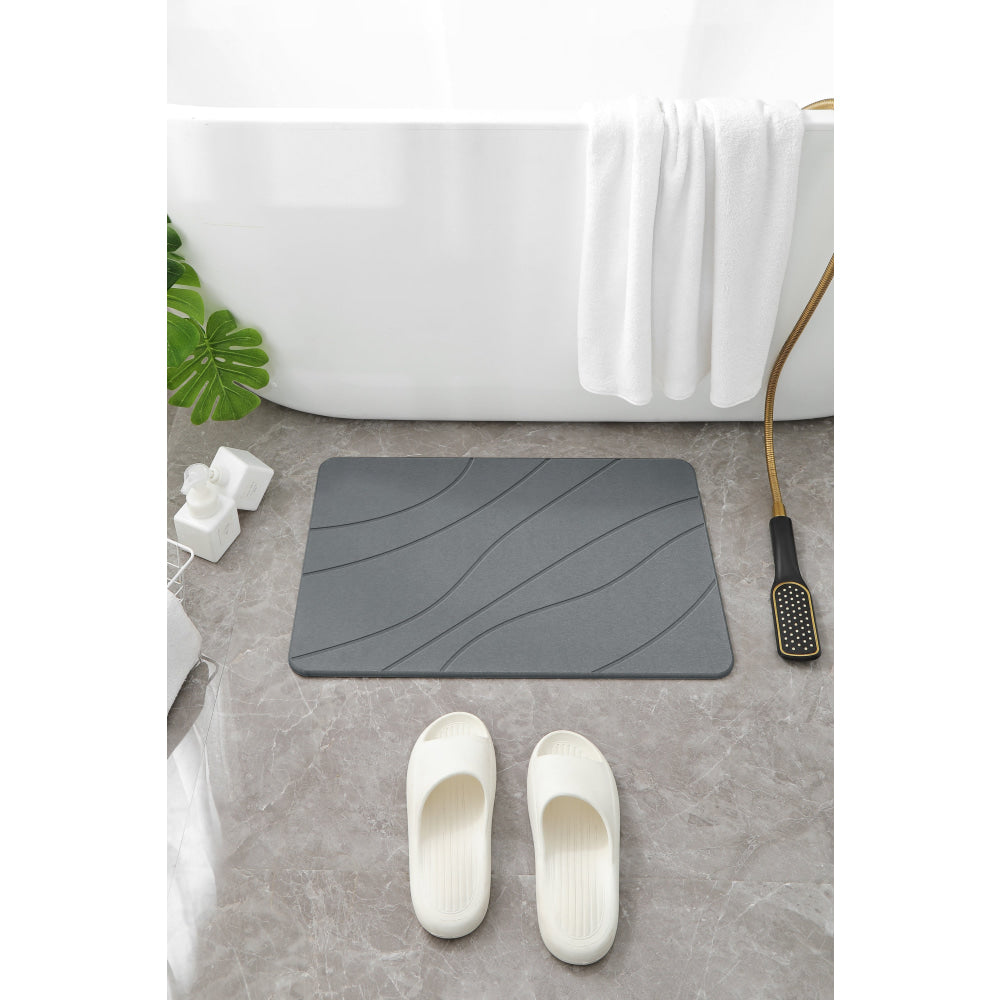 Hard Diatomite Bath Mat (Lines) 60x39CM Quick Absorption Anti-Bacterial - Dark Grey Bathroom Accessories Fast shipping On sale