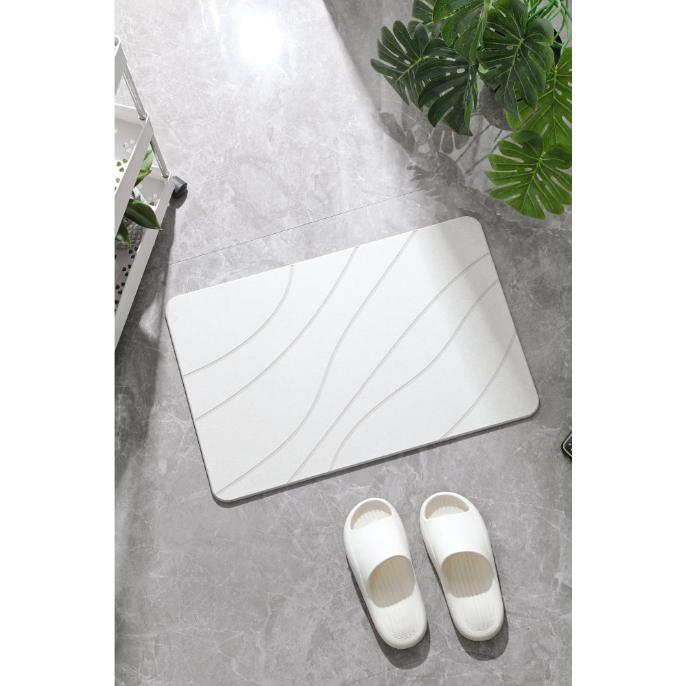 Hard Diatomite Bath Mat (Lines) 60x39CM Quick Absorption Anti-Bacterial - Off White Bathroom Accessories Fast shipping On sale