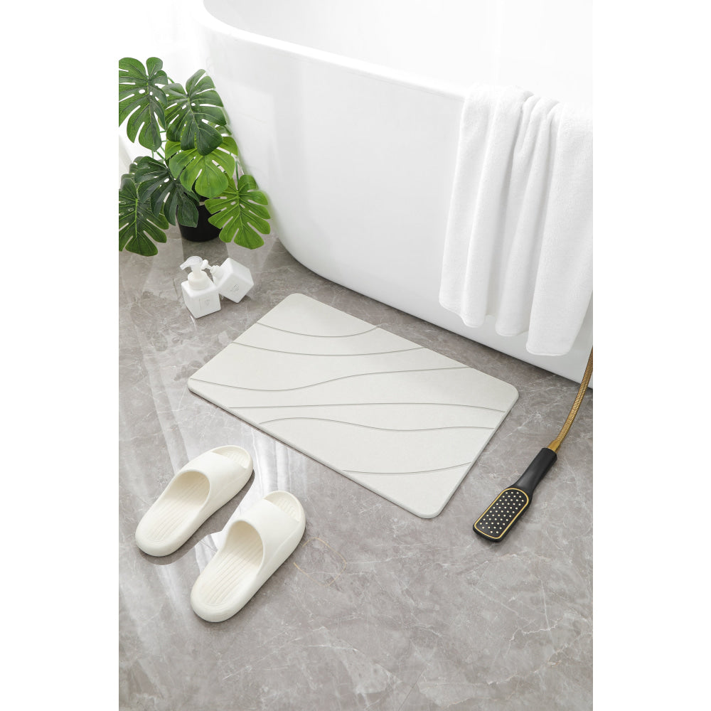 Hard Diatomite Bath Mat (Lines) 60x39CM Quick Absorption Anti-Bacterial - Off White Bathroom Accessories Fast shipping On sale