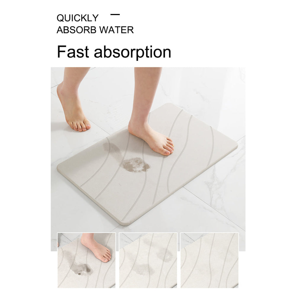 Hard Diatomite Bath Mat (Lines) 60x39CM Quick Absorption Anti-Bacterial - Off White Bathroom Accessories Fast shipping On sale