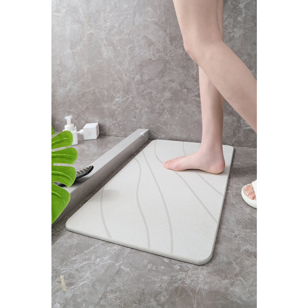 Hard Diatomite Bath Mat (Lines) 60x39CM Quick Absorption Anti-Bacterial - Off White Bathroom Accessories Fast shipping On sale