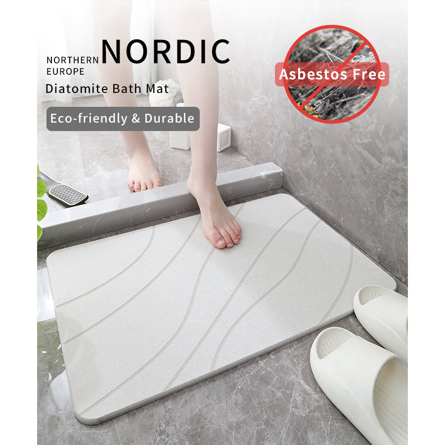 Hard Diatomite Bath Mat (Lines) 60x39CM Quick Absorption Anti-Bacterial - Off White Bathroom Accessories Fast shipping On sale