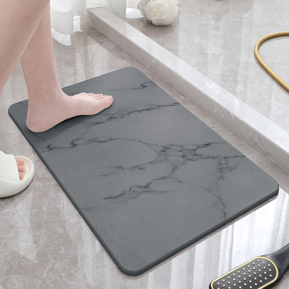 Hard Diatomite Bath Mat (Marble Print) 60x39CM Quick Absorption Anti-Bacterial - Dark Grey Bathroom Accessories Fast shipping On sale