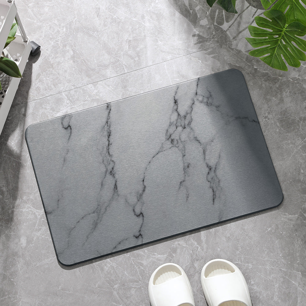 Hard Diatomite Bath Mat (Marble Print) 60x39CM Quick Absorption Anti-Bacterial - Dark Grey Bathroom Accessories Fast shipping On sale