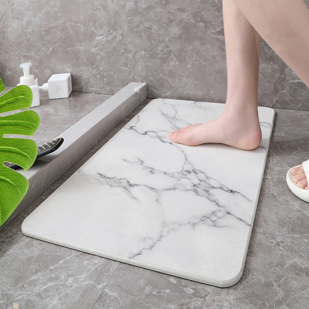 Hard Diatomite Bath Mat (Marble Print) 60x39CM Quick Absorption Anti-Bacterial - Off White Bathroom Accessories Fast shipping On sale