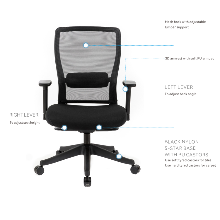 Hardy Medium Mesh Back Fabric Seat Working Computer Office Chair Black Fast shipping On sale