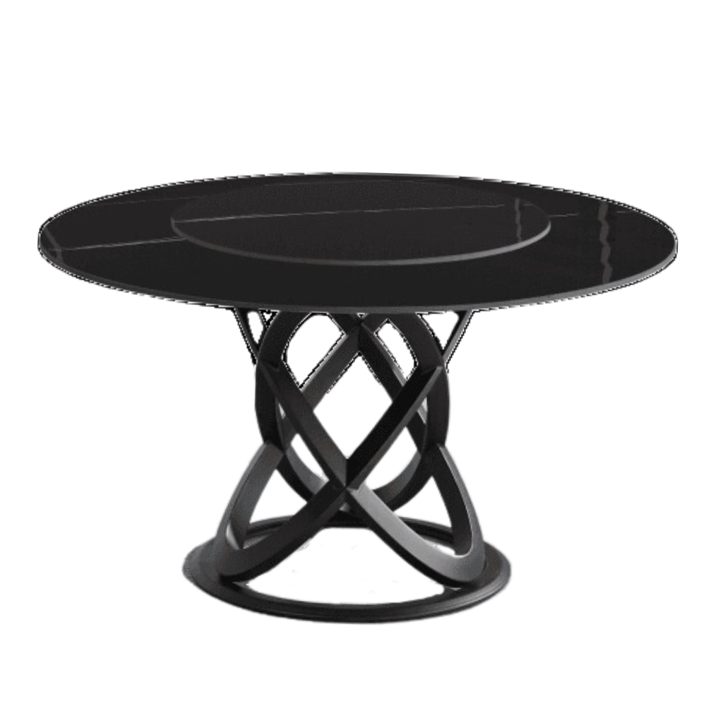 Hayes Luxurious Sintered Stone Round Dining Table 130cm W/ Lazy Susan - Black Fast shipping On sale