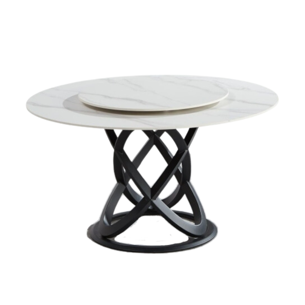 Hayes Luxurious Sintered Stone Round Dining Table 130cm W/ Lazy Susan - Black & White Fast shipping On sale