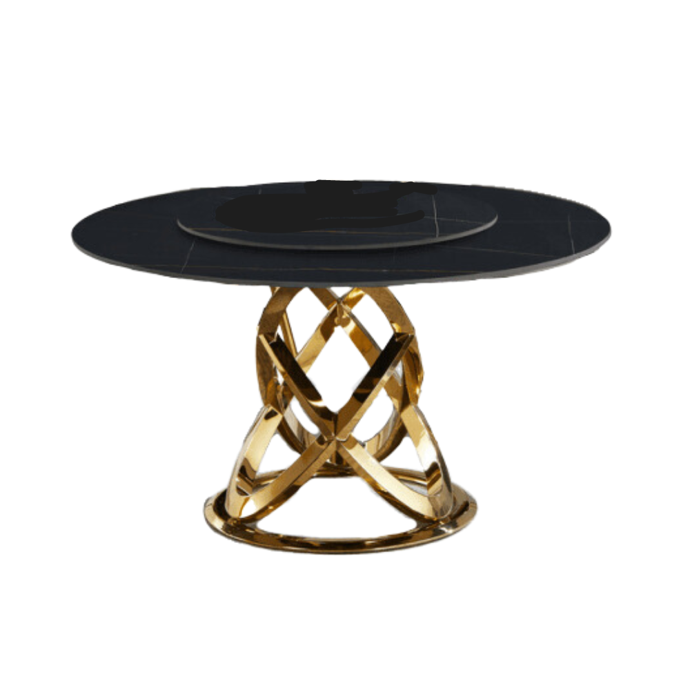 Hayes Luxurious Sintered Stone Round Dining Table 150cm W/ Lazy Susan - Black & Gold Fast shipping On sale