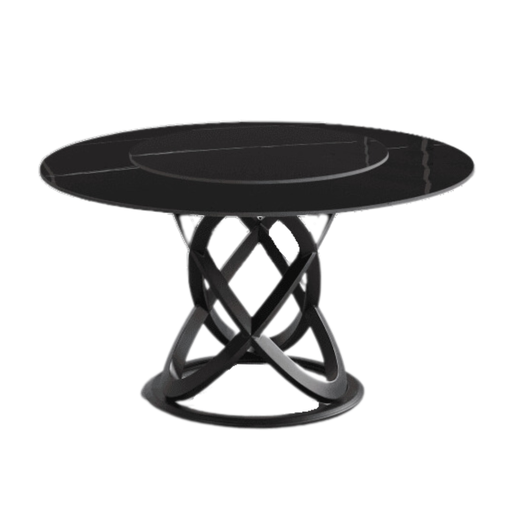 Hayes Luxurious Sintered Stone Round Dining Table 150cm W/ Lazy Susan - Black Fast shipping On sale