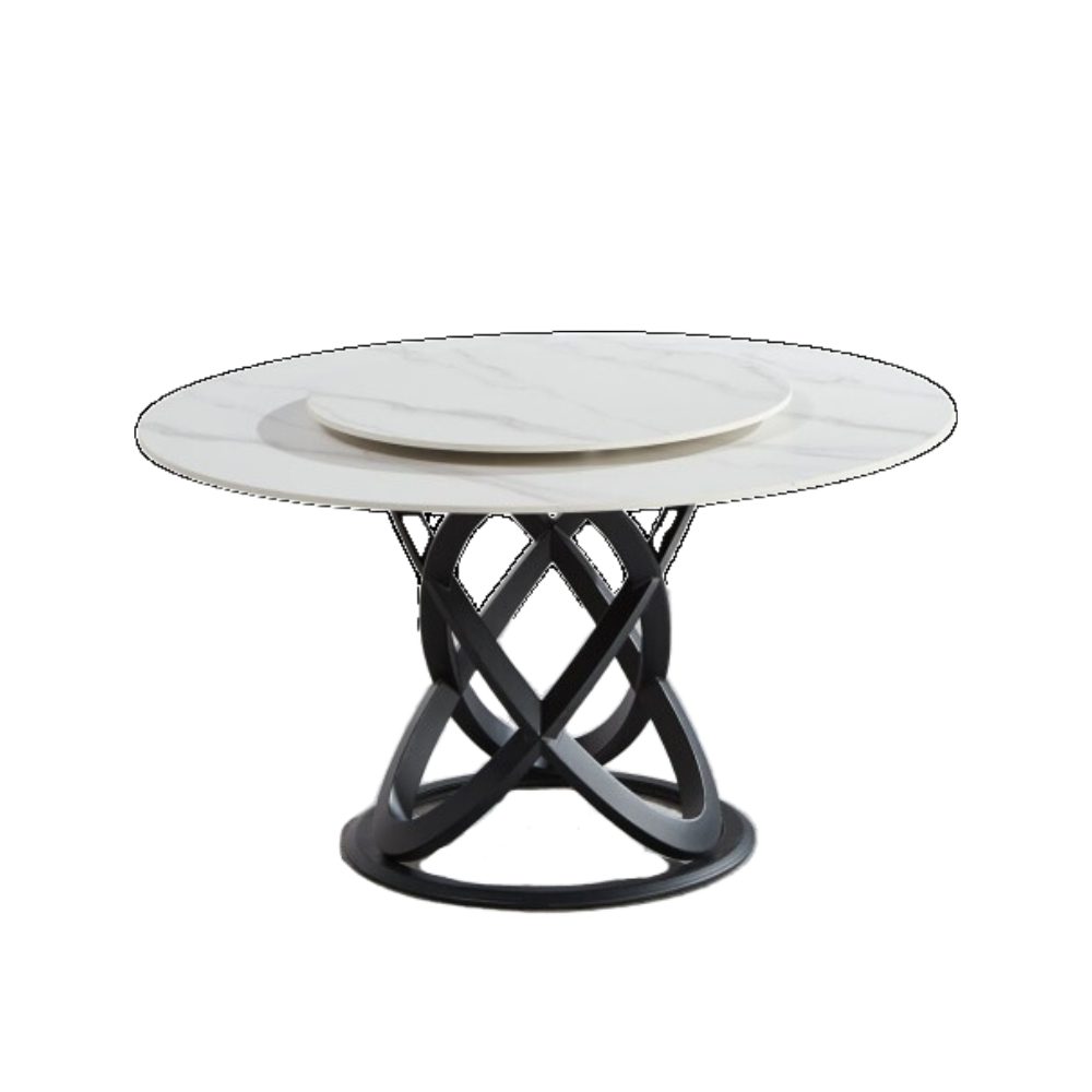 Hayes Luxurious Sintered Stone Round Dining Table 150cm W/ Lazy Susan - Black & White Fast shipping On sale