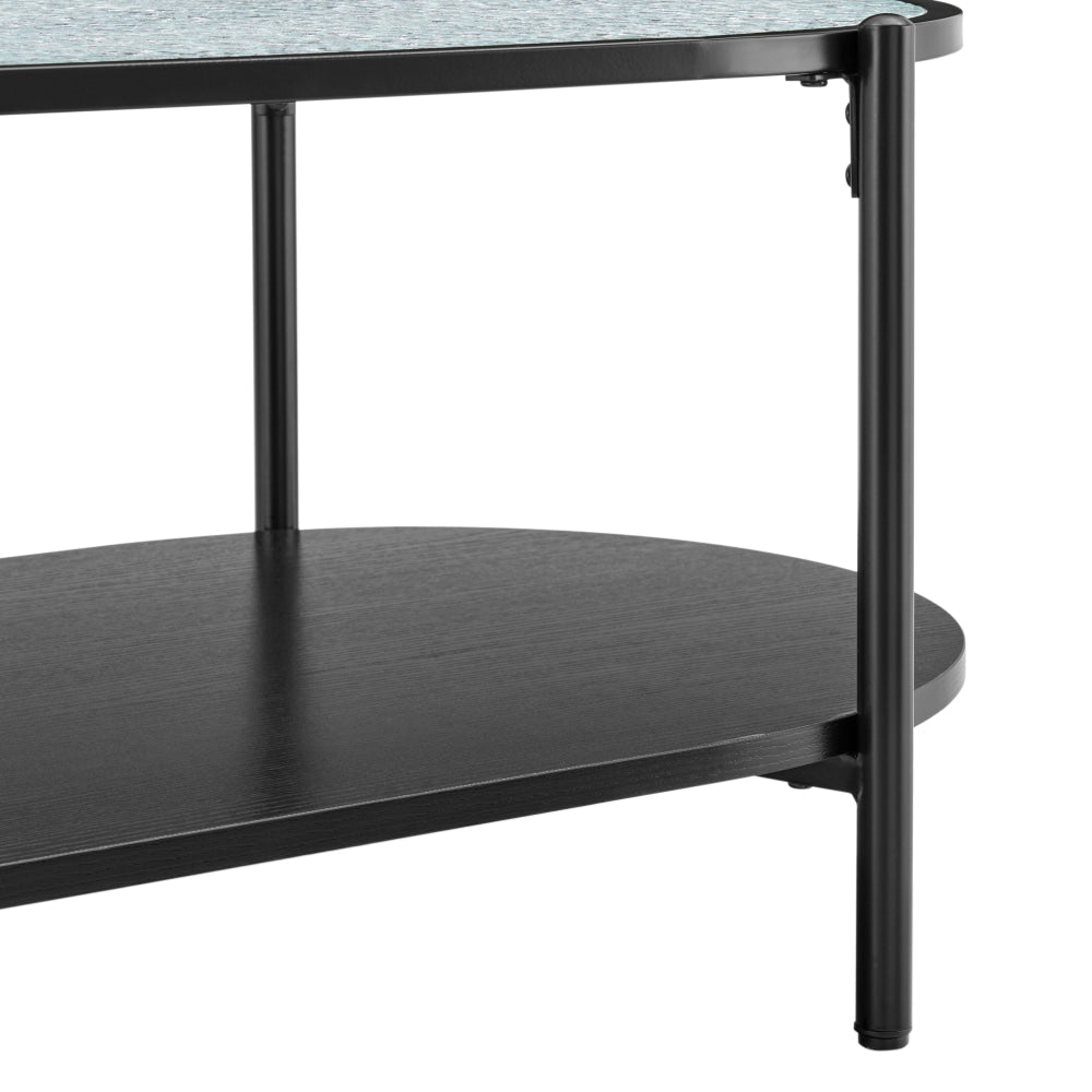 Hester Modern Oval Tea Coffee Table 2-Tier Glass Top Black Fast shipping On sale
