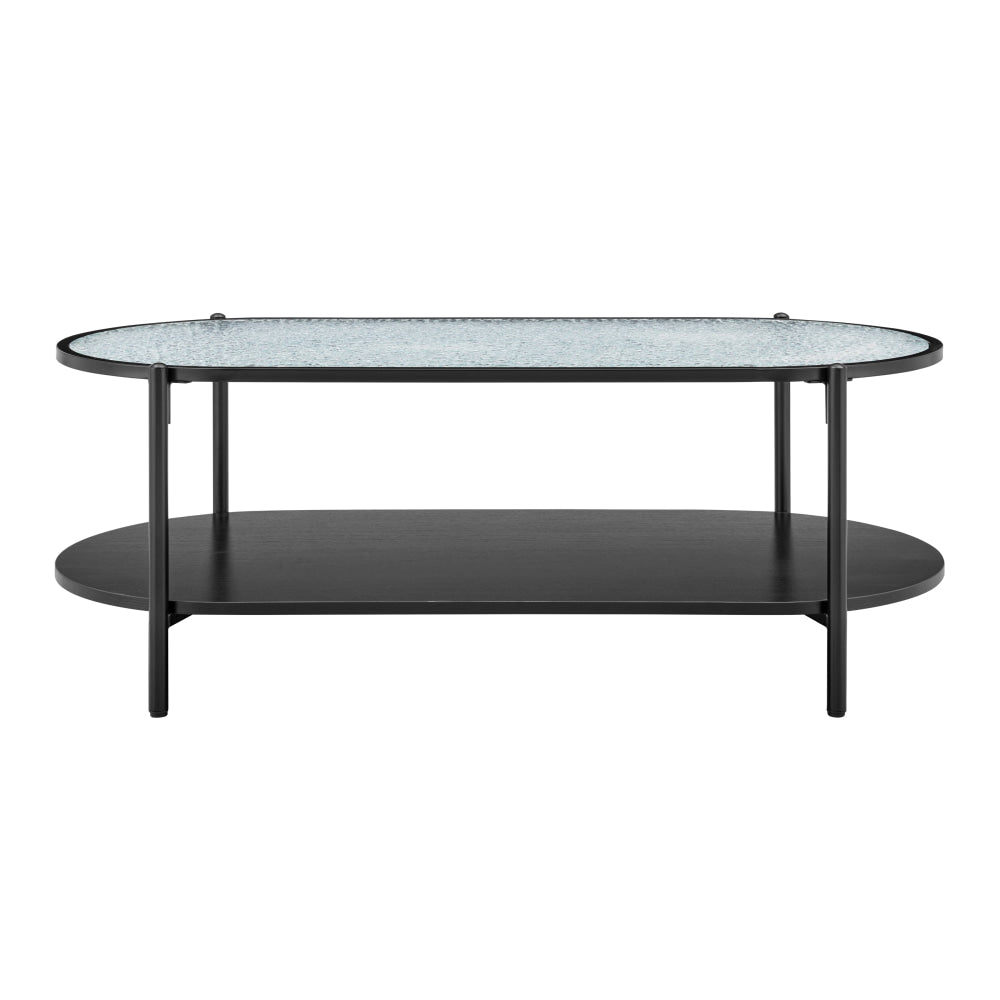 Hester Modern Oval Tea Coffee Table 2-Tier Glass Top Black Fast shipping On sale