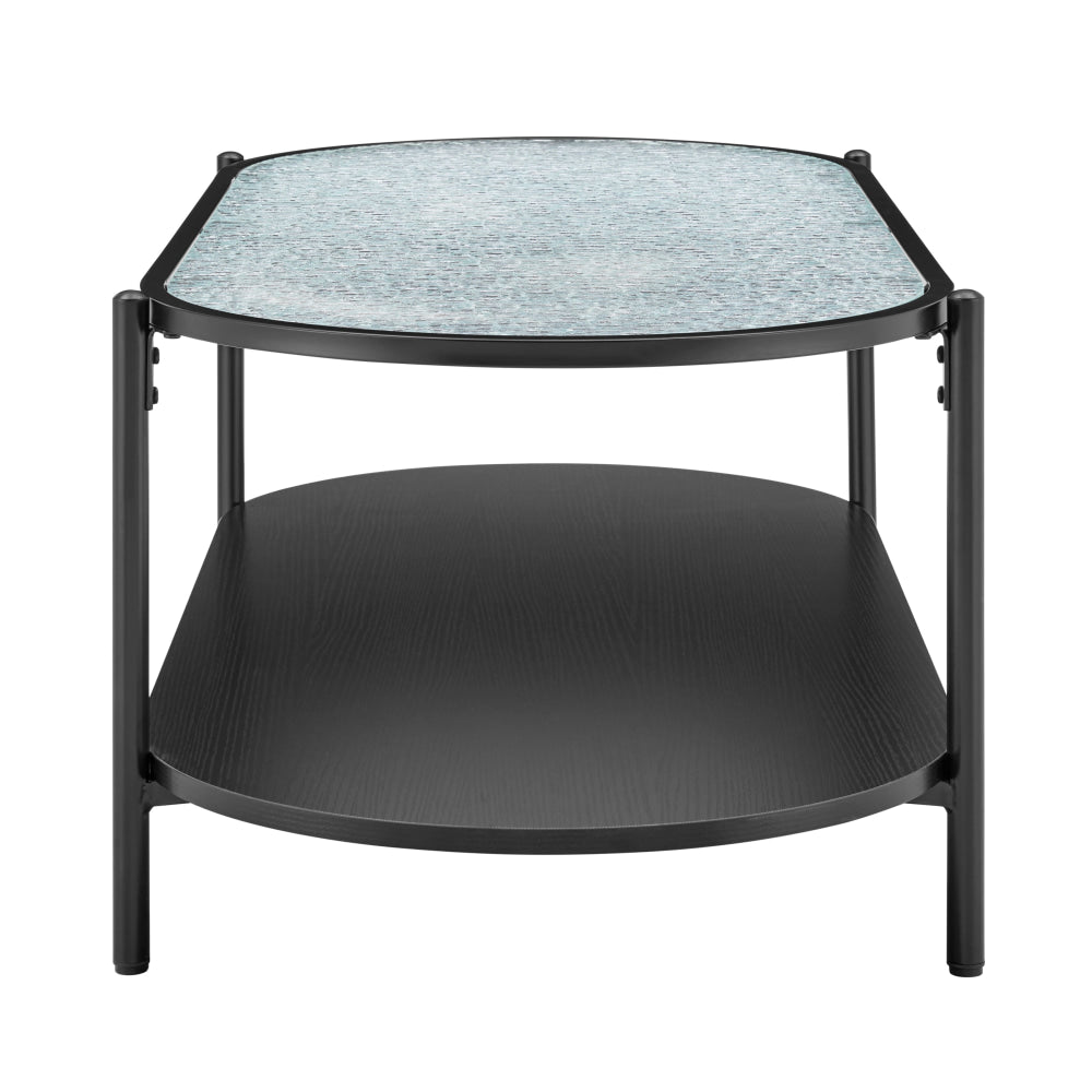 Hester Modern Oval Tea Coffee Table 2-Tier Glass Top Black Fast shipping On sale