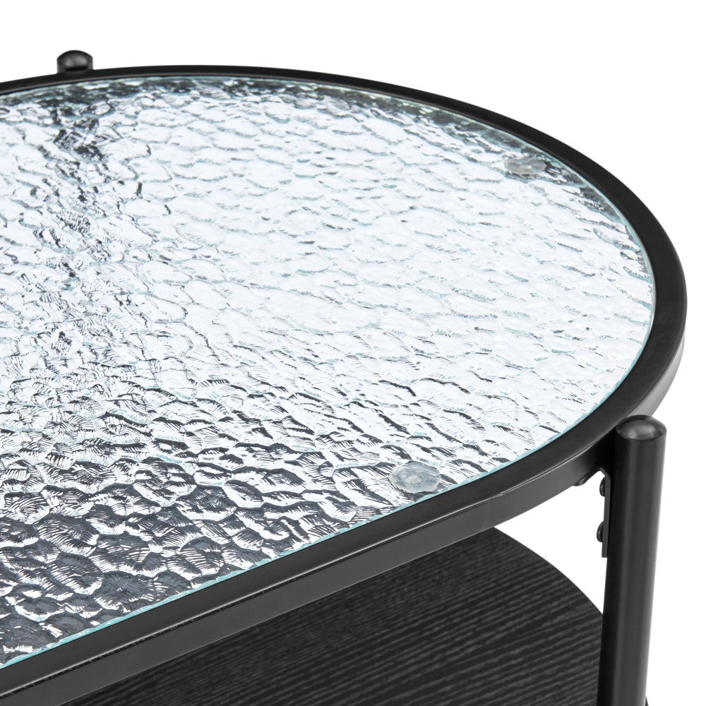 Hester Modern Oval Tea Coffee Table 2-Tier Glass Top Black Fast shipping On sale