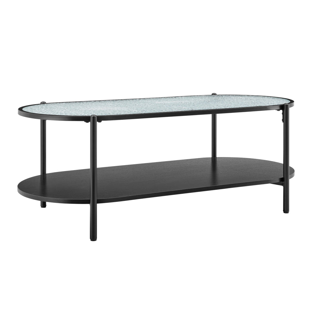 Hester Modern Oval Tea Coffee Table 2-Tier Glass Top Black Fast shipping On sale