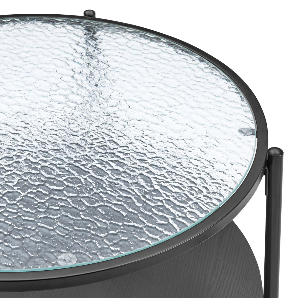 Hester Modern Round Tea Coffee Table 2-Tier Glass Top Black Fast shipping On sale