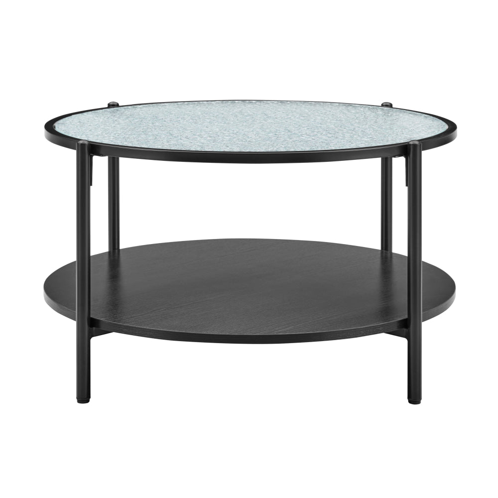 Hester Modern Round Tea Coffee Table 2-Tier Glass Top Black Fast shipping On sale