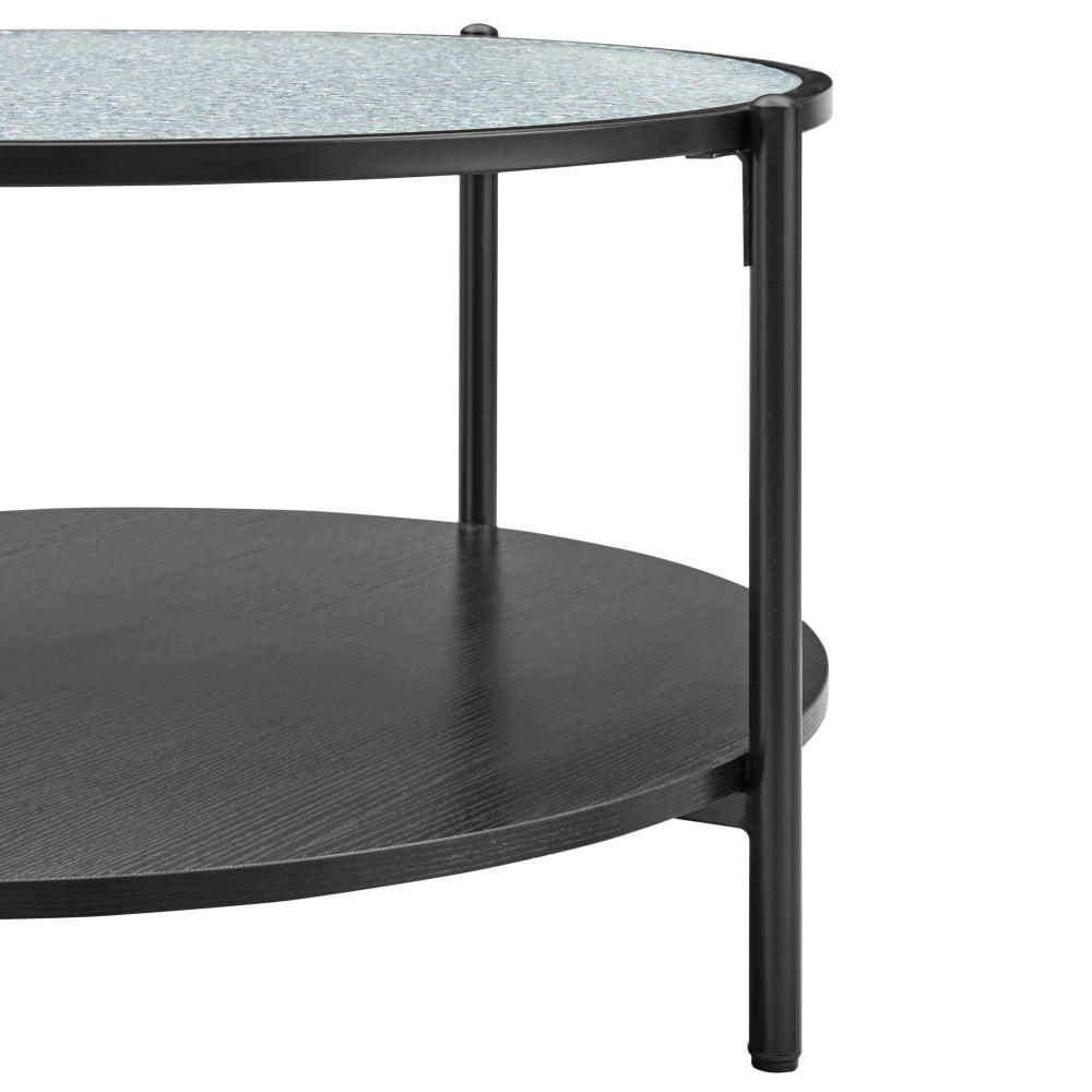 Hester Modern Round Tea Coffee Table 2-Tier Glass Top Black Fast shipping On sale