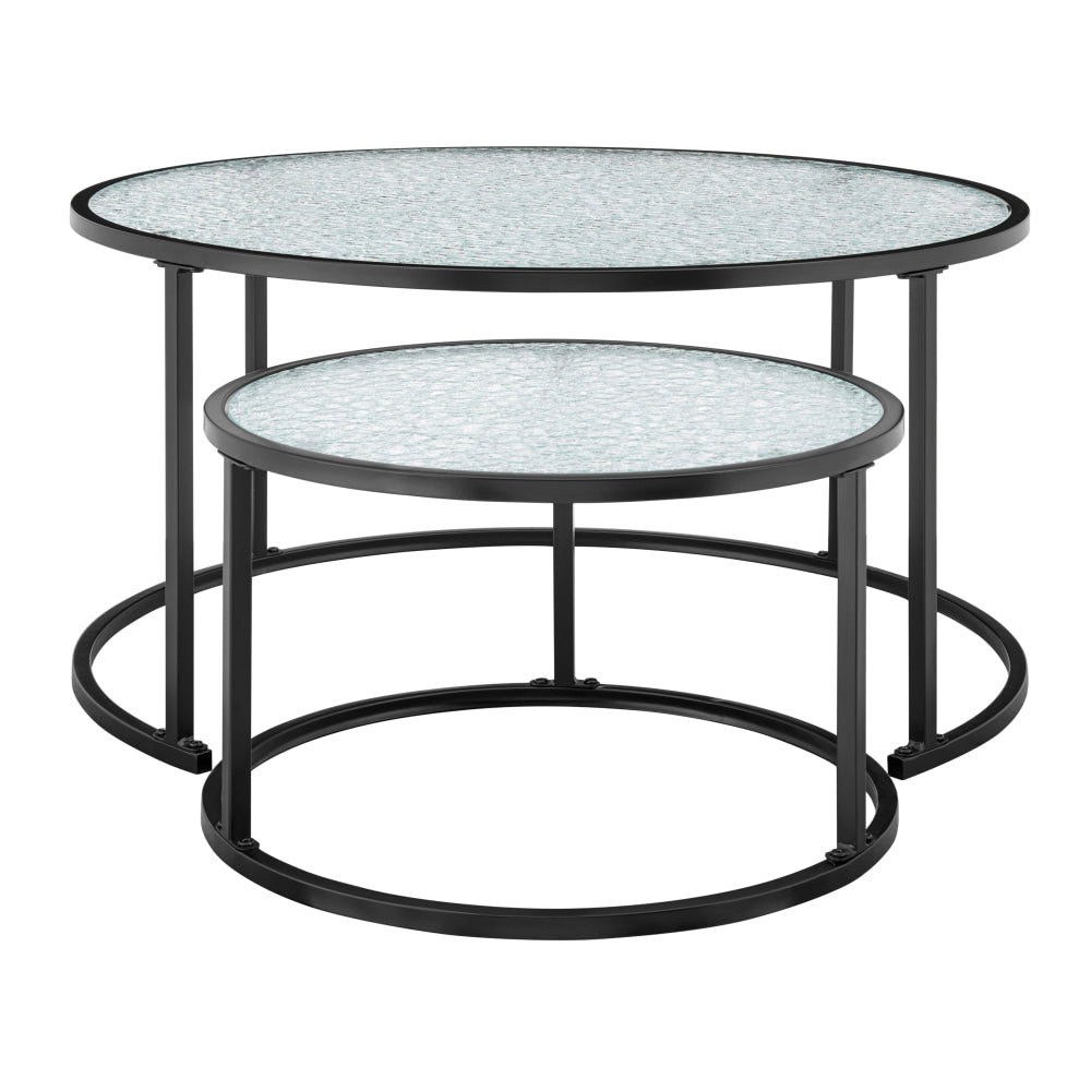 Hester Set Of 2 Nesting Round Tea Coffee Table Glass Top Black Fast shipping On sale