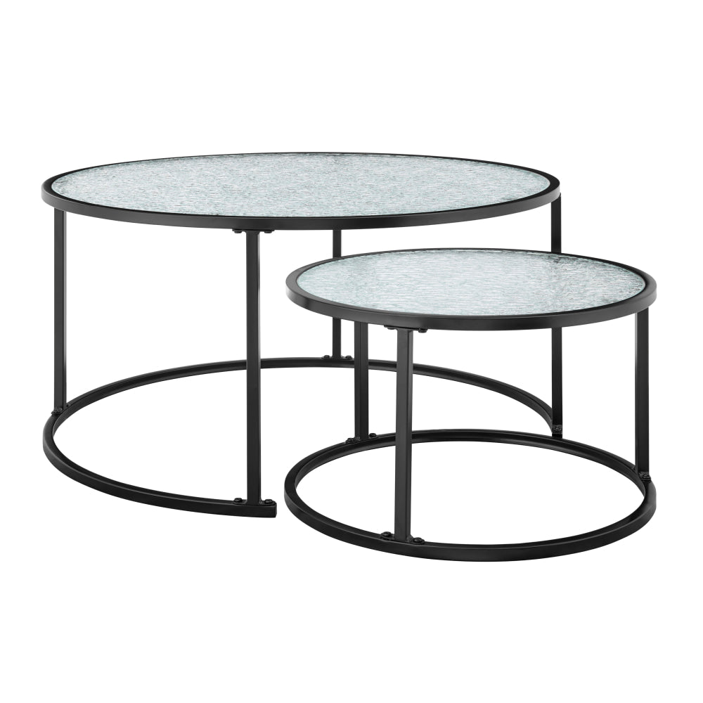 Hester Set Of 2 Nesting Round Tea Coffee Table Glass Top Black Fast shipping On sale