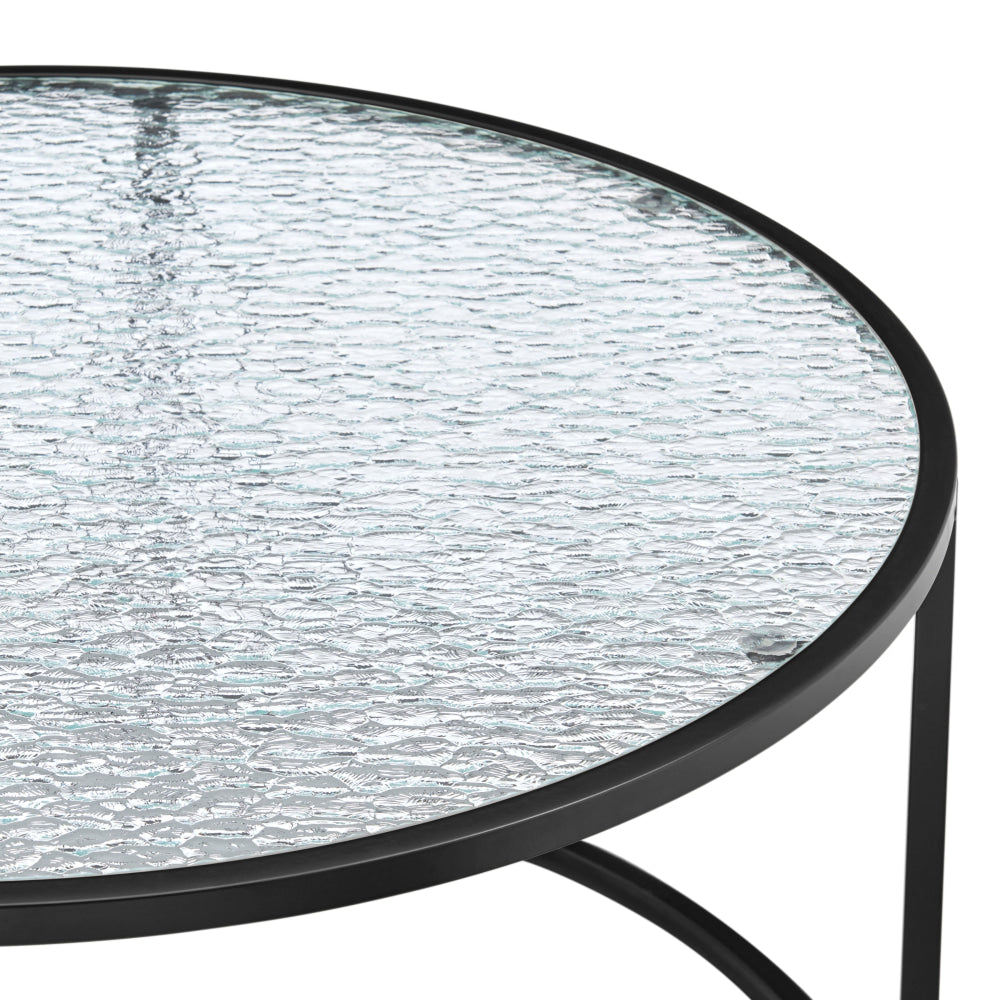 Hester Set Of 2 Nesting Round Tea Coffee Table Glass Top Black Fast shipping On sale