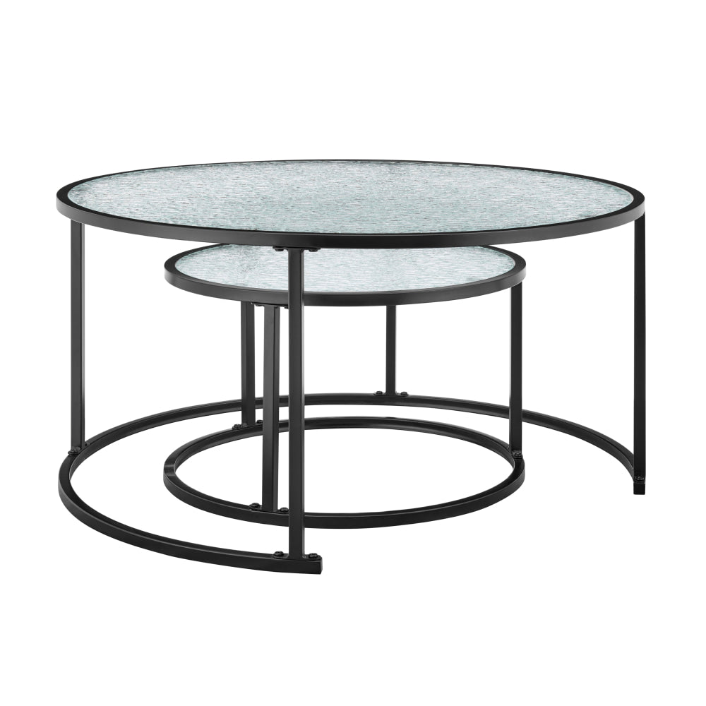 Hester Set Of 2 Nesting Round Tea Coffee Table Glass Top Black Fast shipping On sale