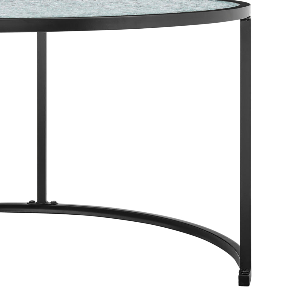 Hester Set Of 2 Nesting Round Tea Coffee Table Glass Top Black Fast shipping On sale