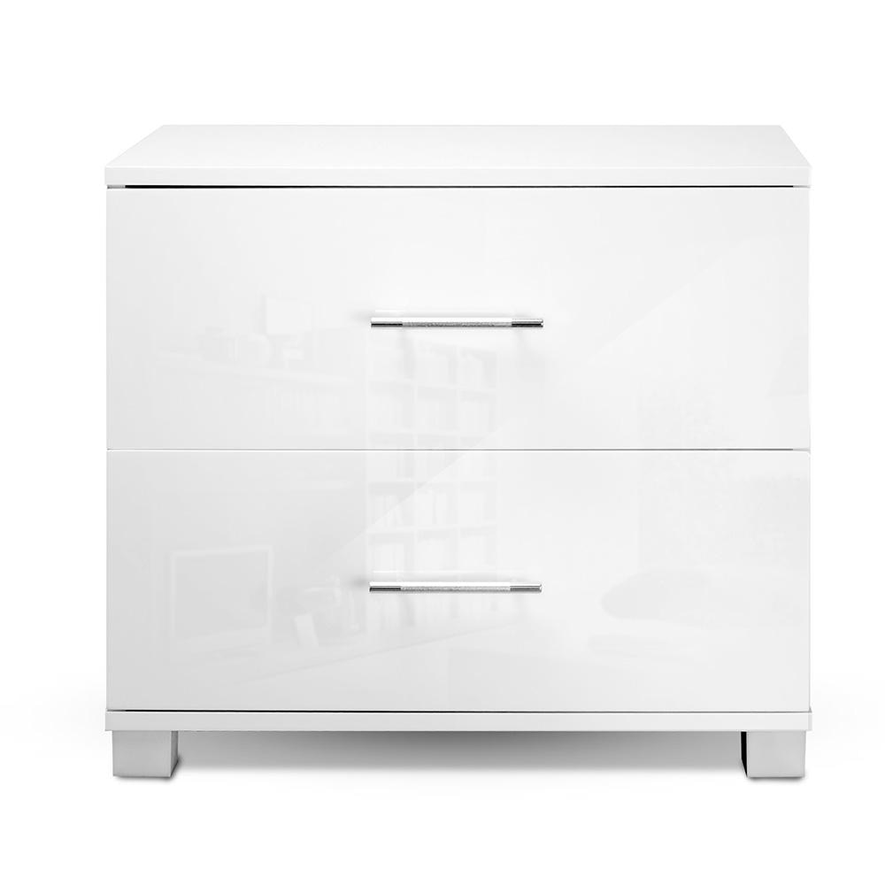 High Gloss Two Drawers Bedside Table - White Fast shipping On sale
