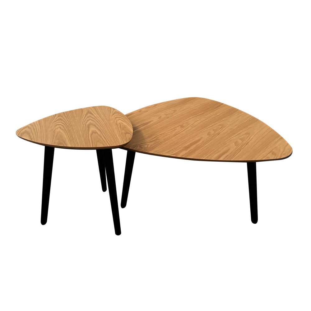 Hilda Nesting Set of 2 Living Room Coffee Table - Natural / Black Legs Fast shipping On sale