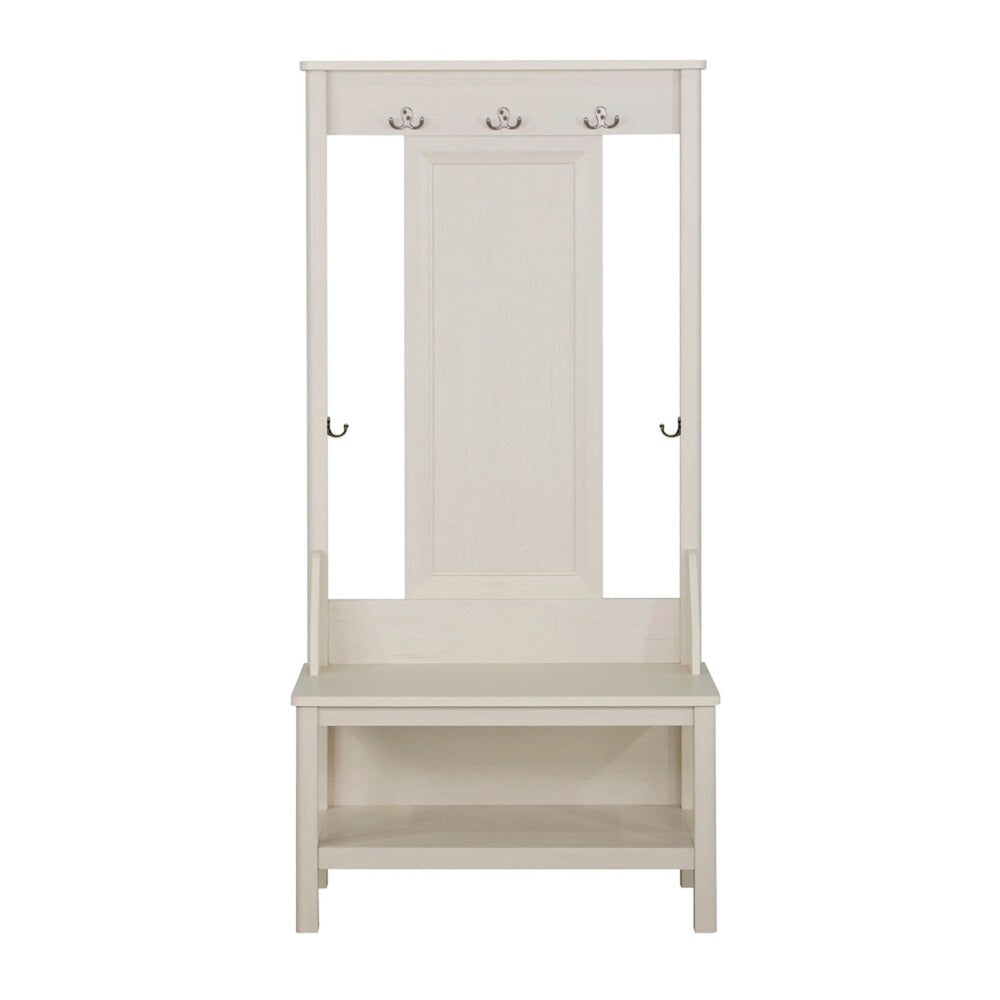 Hinton Modern Minimalist Coat Rack Hall Tree Shoe Cabinet Antique White Fast shipping On sale