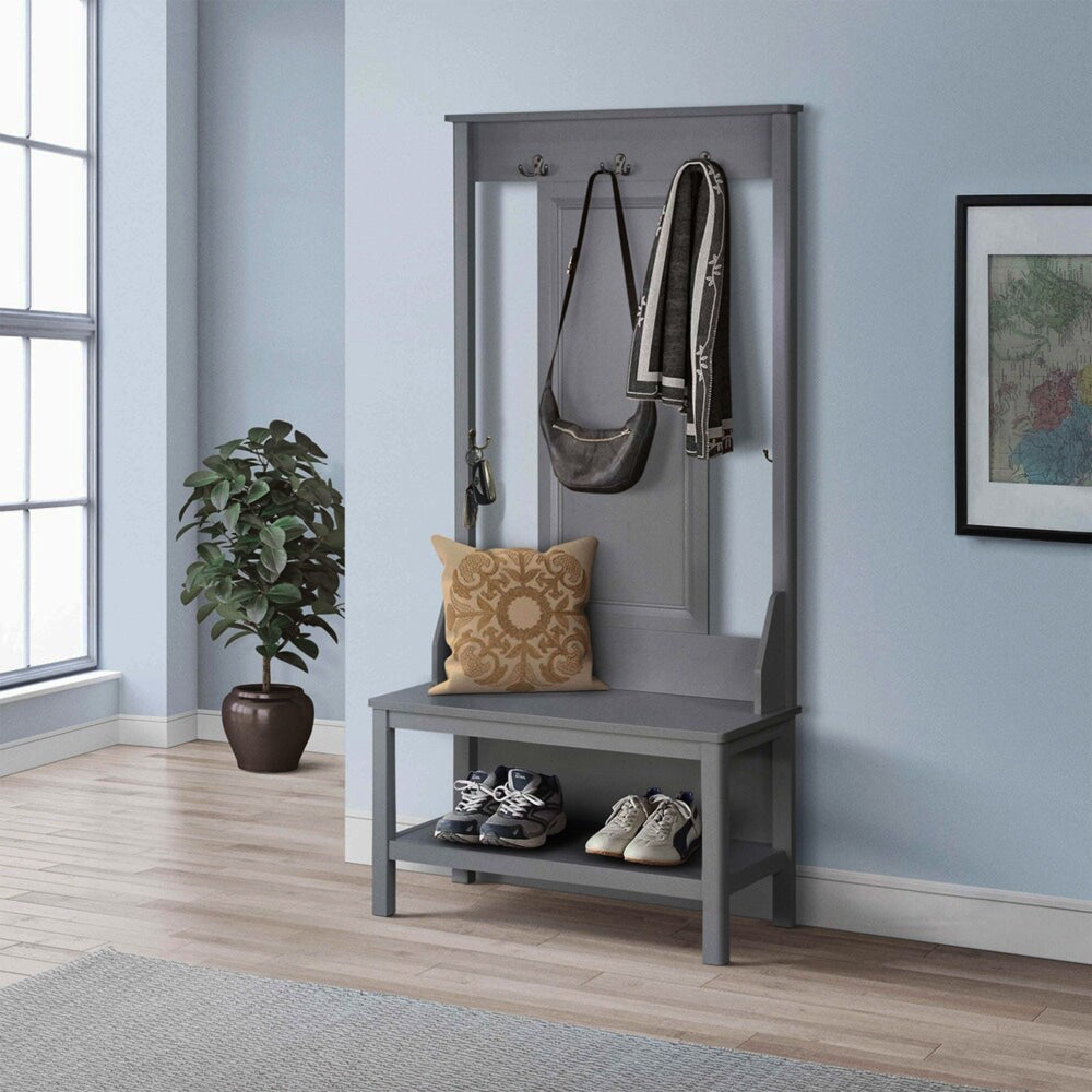 Hinton Modern Minimalist Coat Rack Hall Tree Shoe Cabinet Grey Fast shipping On sale