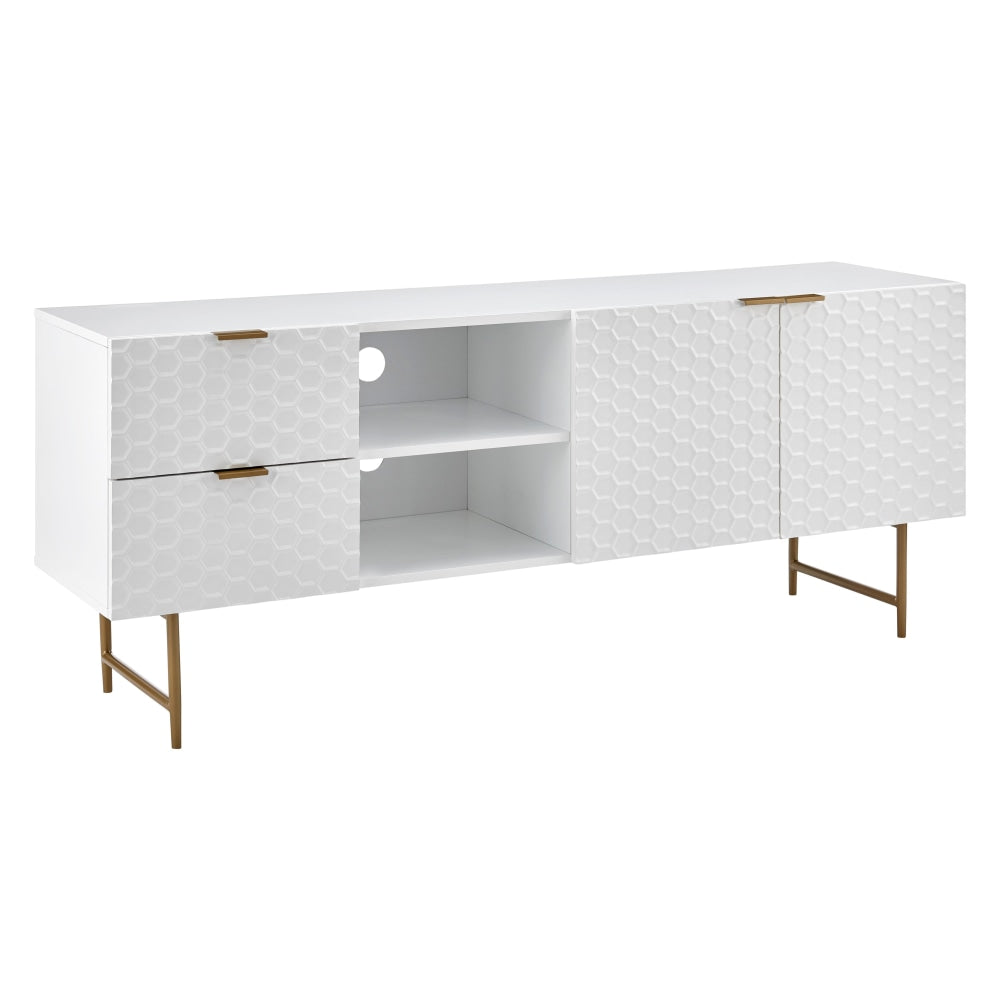 Honeycomb Lowline Entertainment Unit TV Stand Storage Cabinet 160cm - White Fast shipping On sale