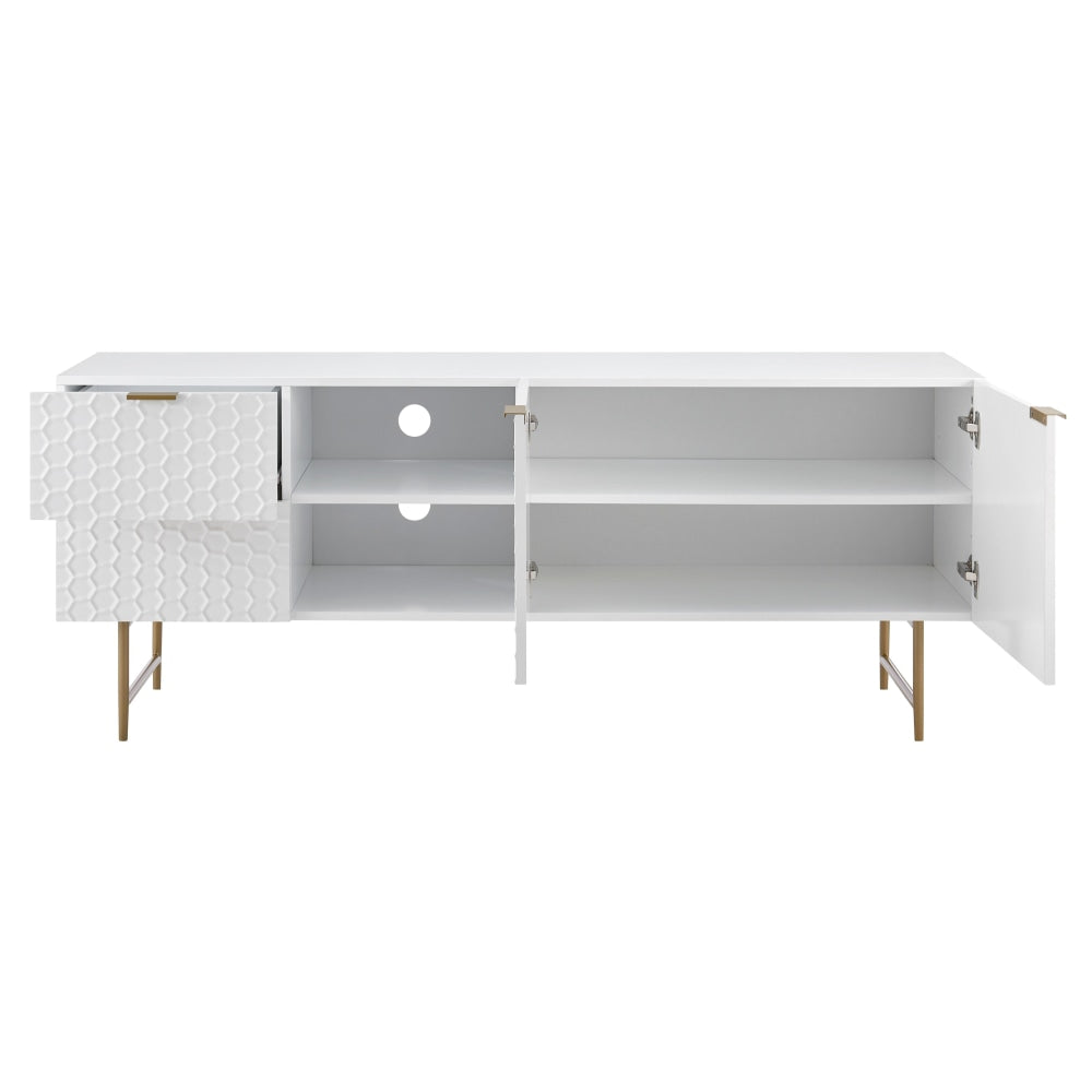 Honeycomb Lowline Entertainment Unit TV Stand Storage Cabinet 160cm - White Fast shipping On sale