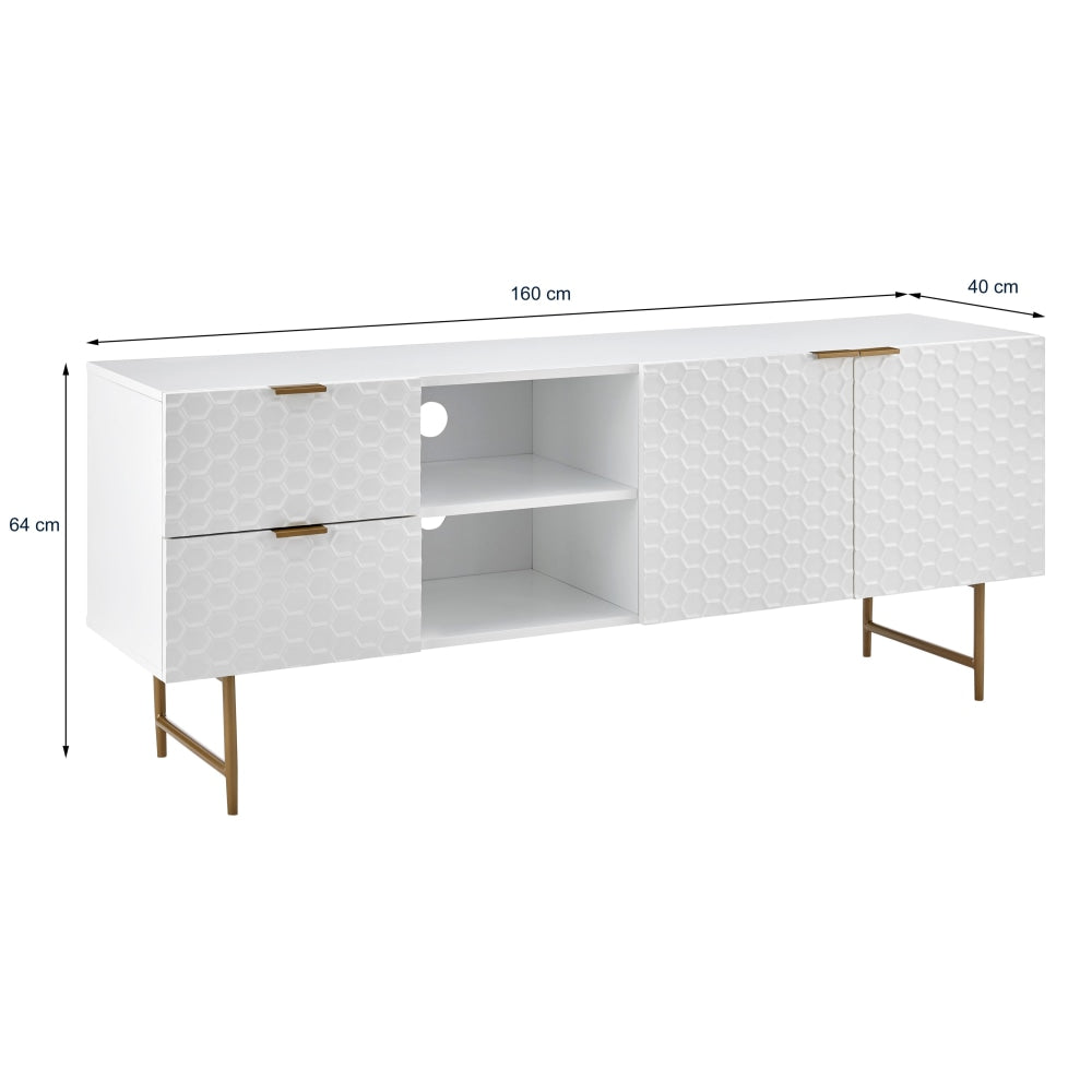 Honeycomb Lowline Entertainment Unit TV Stand Storage Cabinet 160cm - White Fast shipping On sale