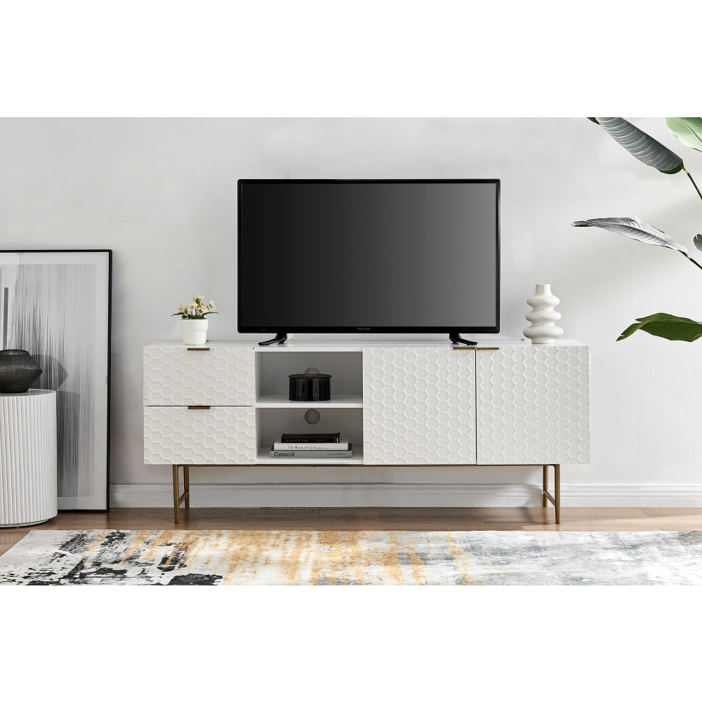 Honeycomb Lowline Entertainment Unit TV Stand Storage Cabinet 160cm - White Fast shipping On sale