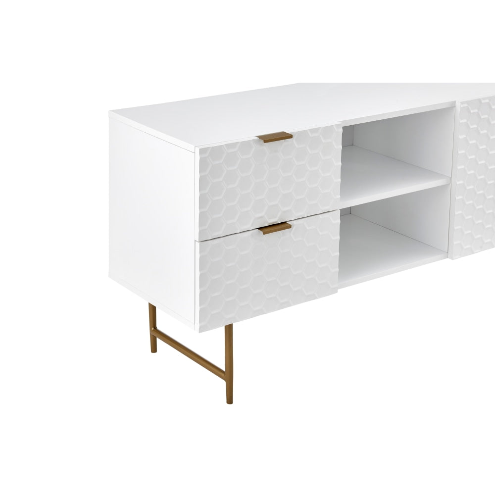 Honeycomb Lowline Entertainment Unit TV Stand Storage Cabinet 160cm - White Fast shipping On sale