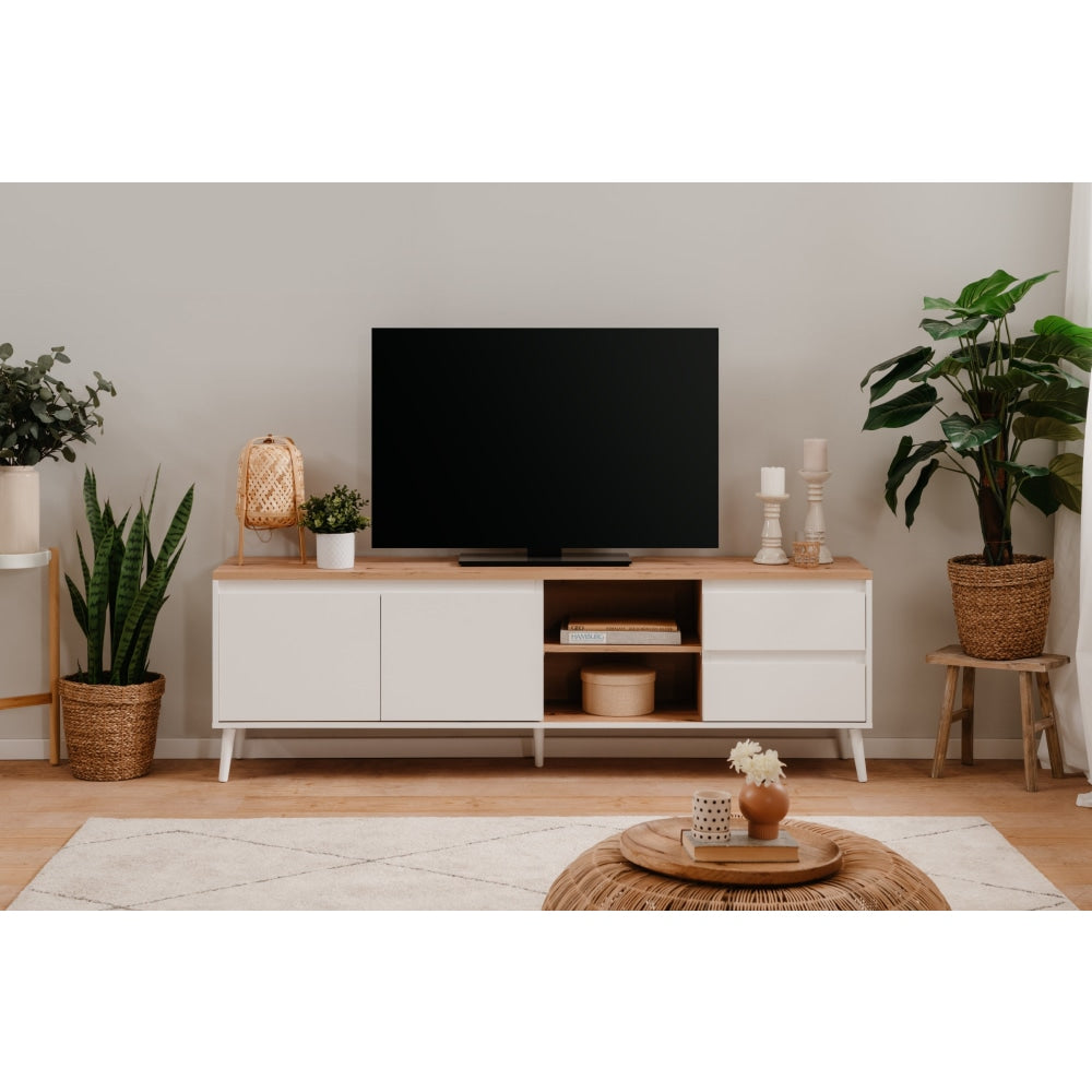 Howard Lowline Entertainment Unit TV Stand 2-Doors 2-Drawers White/Oak Fast shipping On sale