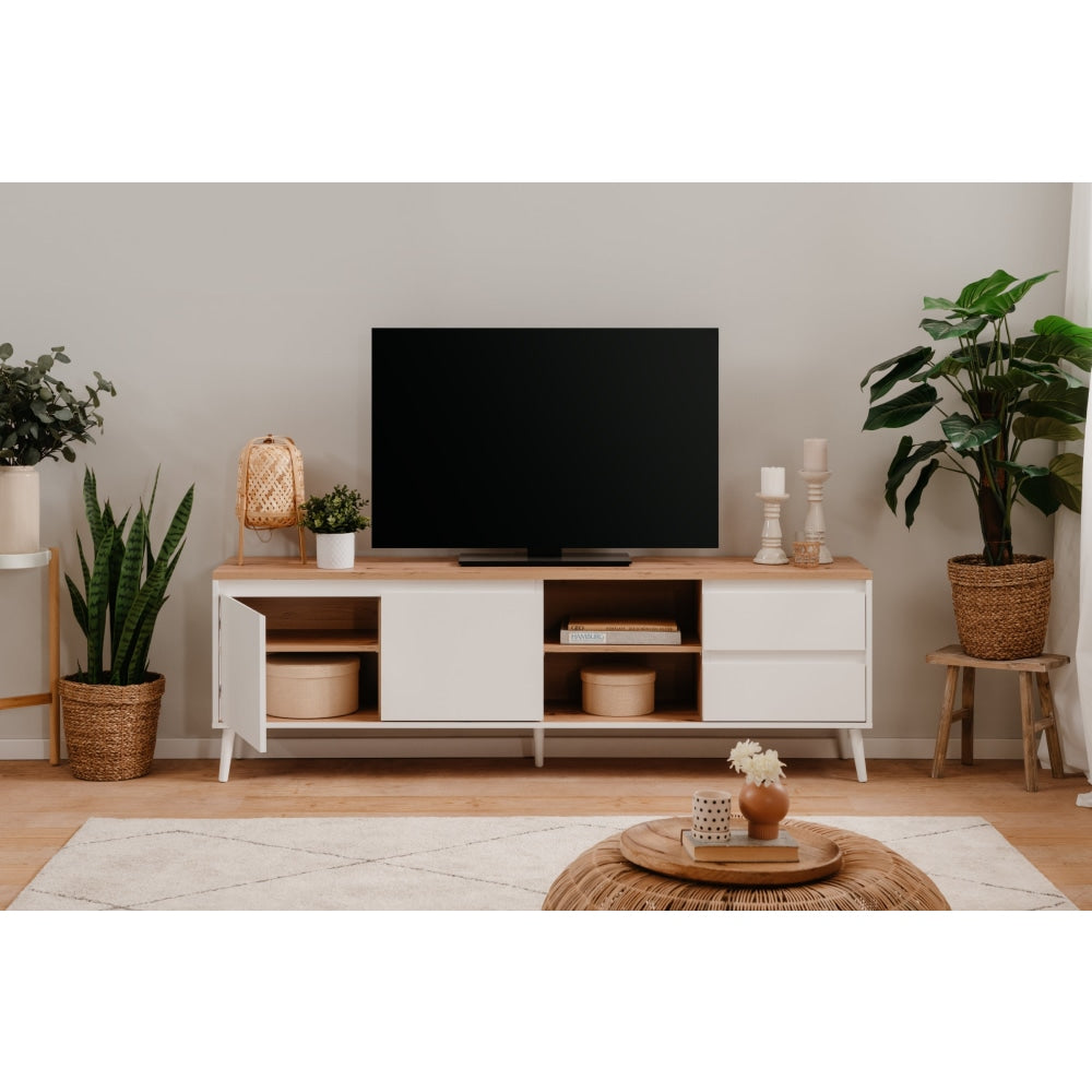 Howard Lowline Entertainment Unit TV Stand 2-Doors 2-Drawers White/Oak Fast shipping On sale