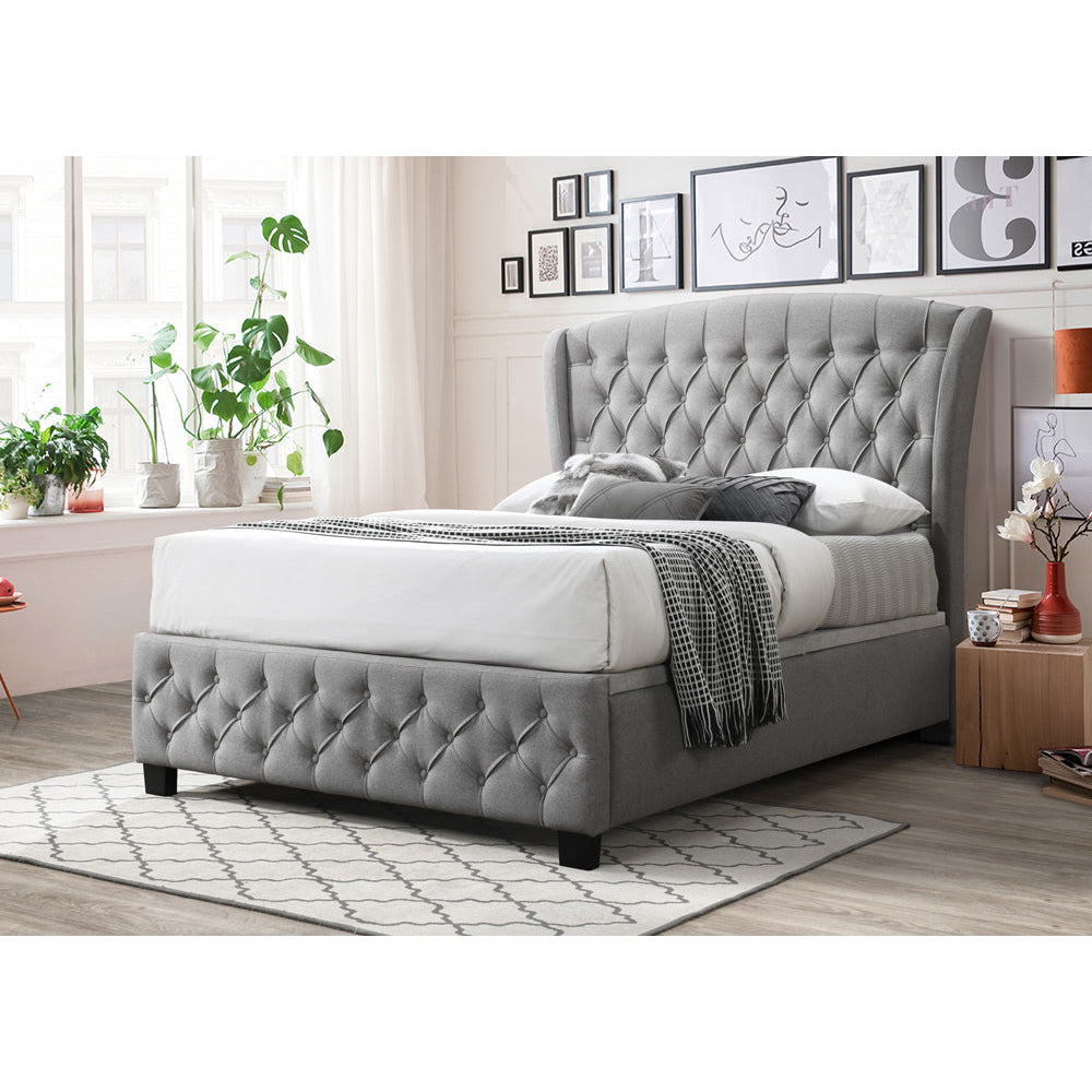 Howlan Fabric Button Tufted Gas Lift Storage Bed Frame Queen Size Devon Heather Fast shipping On sale