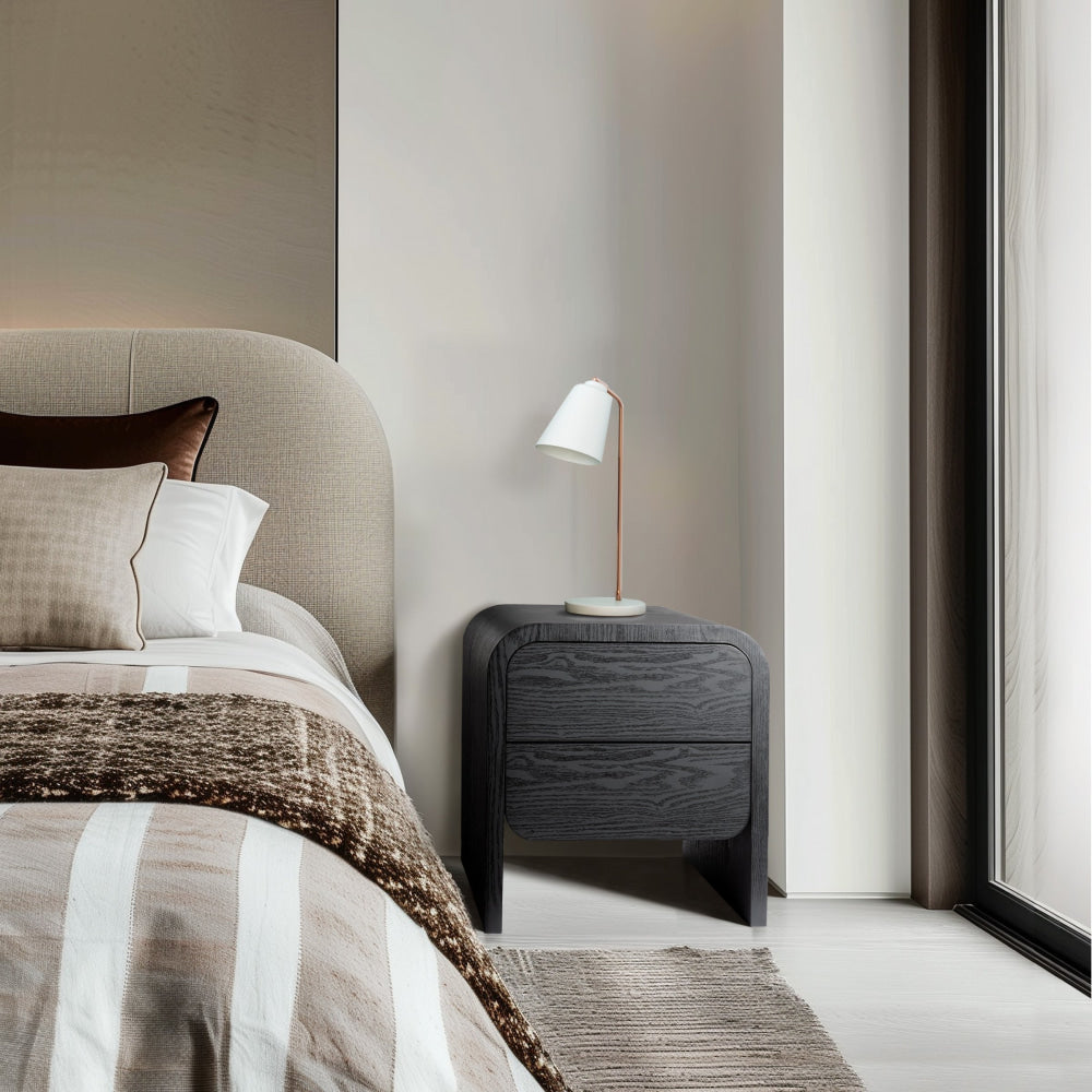 Hugh Modern Wooden Nightstand Bedside Table 2-Drawers Black Fast shipping On sale